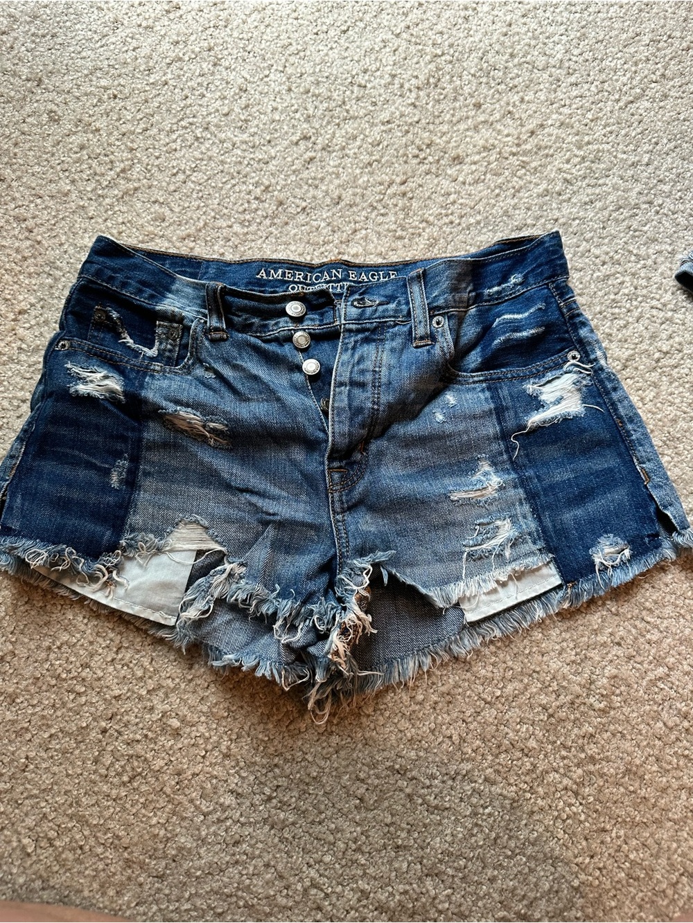American Eagle Outfitters Blue Distressed Patchwork Denim Shorts